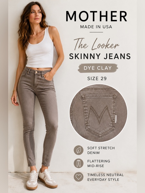 MOTHER Denim - Mother The Looker Skinny Jeans Dye Clay Taupe Gray Stretch Denim Size 29